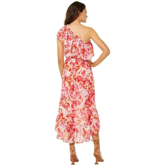 MISA Los Angeles Midi Dress Rumi Floral Maldive Marble One Shoulder High Low M - Picture 2 of 4